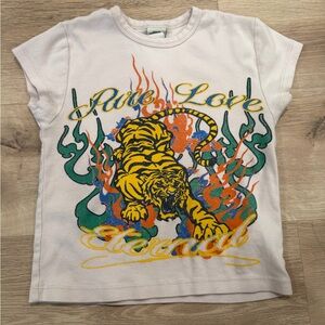 Urban Outfitters Cream Tee with Tiger and Flames